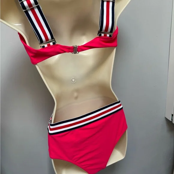 **Vibrant High-Leg Red Bikini with Striped Straps by Zaful** - Picture 4 of 4